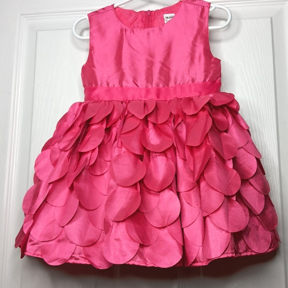 George Baby Girl Fuschia Pink Fit & Flare Dress Petal Accents Size 18-24M Formal